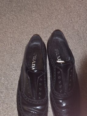 Prada Black Leather Brogue Slip-On Oxfords for Men
